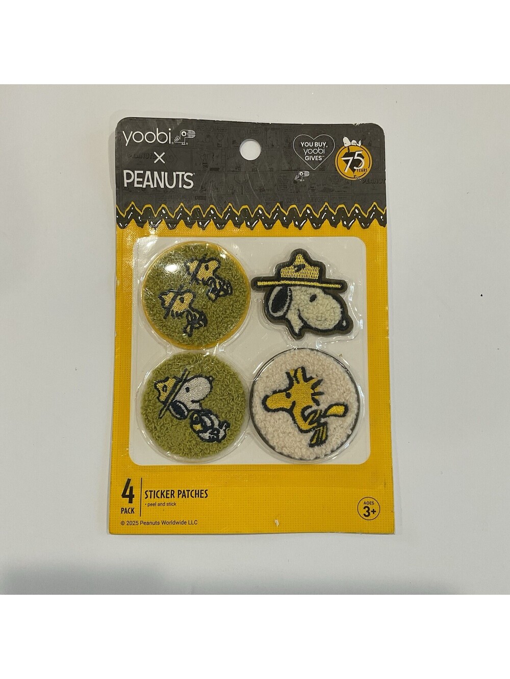 Peanuts Sticker Patches Snoopy Beagle Scout Woodstock Fuzzy 4pk Peel & Stick NEW